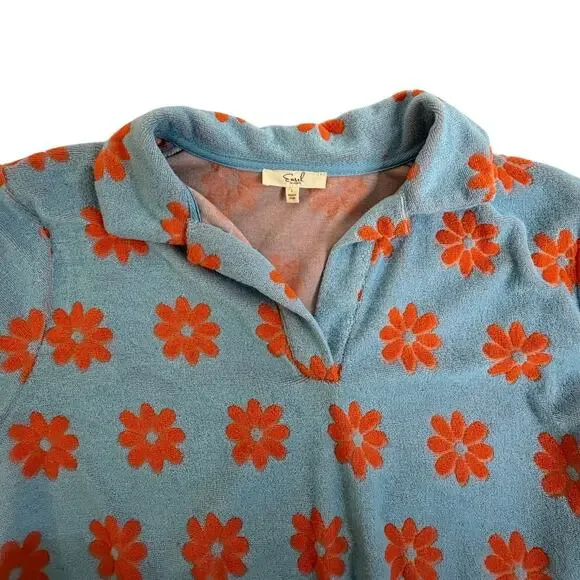 NWOT Easel Blue/Orange Daisy Floral Print Mini Dress Size LARGE - Picture 2 of 5